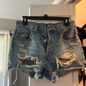 Levi's Blue Distressed Jean Shorts
